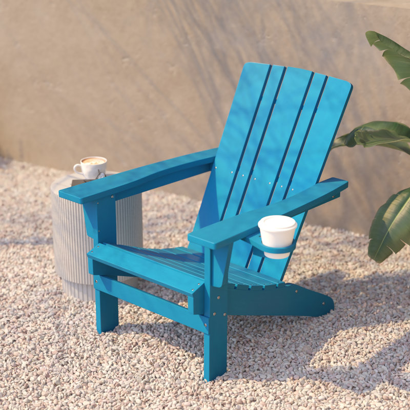Barnason Commercial Grade All-Weather Adirondack Chair with Swiveling Cupholder, Blue