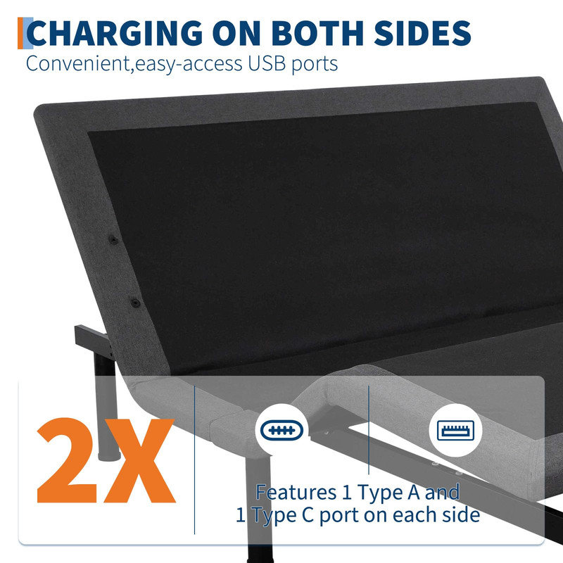 Adjustable Bed Frame, Adjustable Bed Base with Wireless Remote and 1 USB Port, Head & Foot Incline, Electric Bed Frame with 4 Height Options