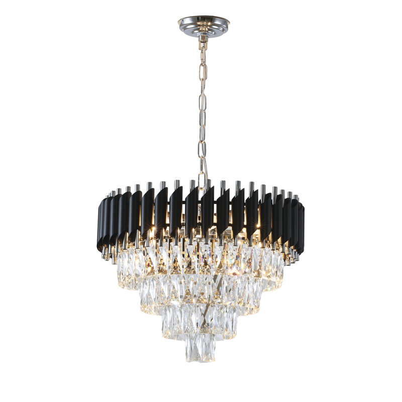 Lustre moderne en cristal noir et chrome 8 lumières