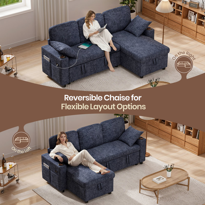 3 Seater Sofa Bed, Blue