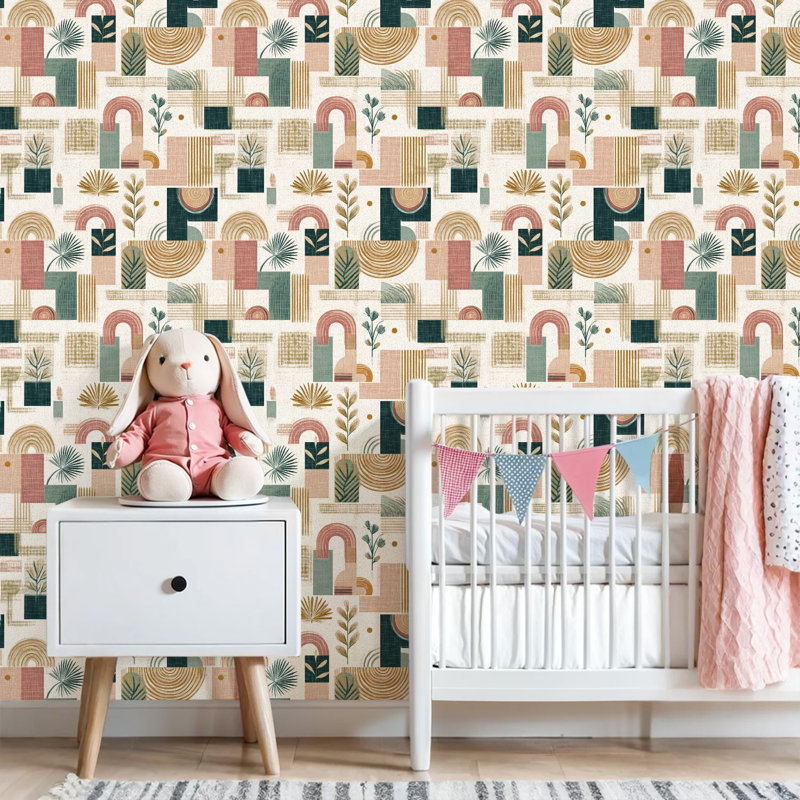 Papier peint auto-adhésif à motif géométrique abstrait Botanical Earth Tones, L 118,08 po x l 24 po