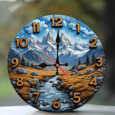 Mountain Landscape Wall Clock River Scene