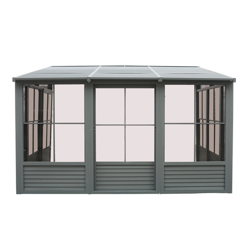 Gazebo Penguin Florence Wall Mounted Solarium 10 Ft x 12 Ft Metal Roof In Slate, Slate, 10' x 12'