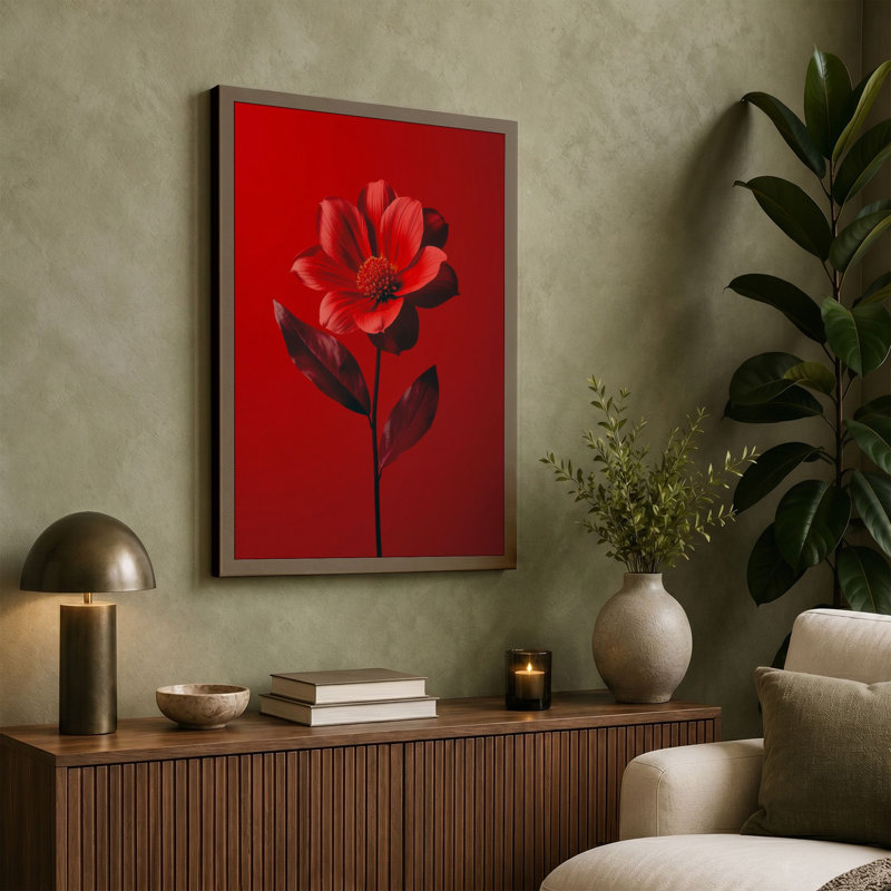 Red Bloom Minimalist - Wrapped Canvas, 36x24 - 91.4 x 61.0 cm, White Border