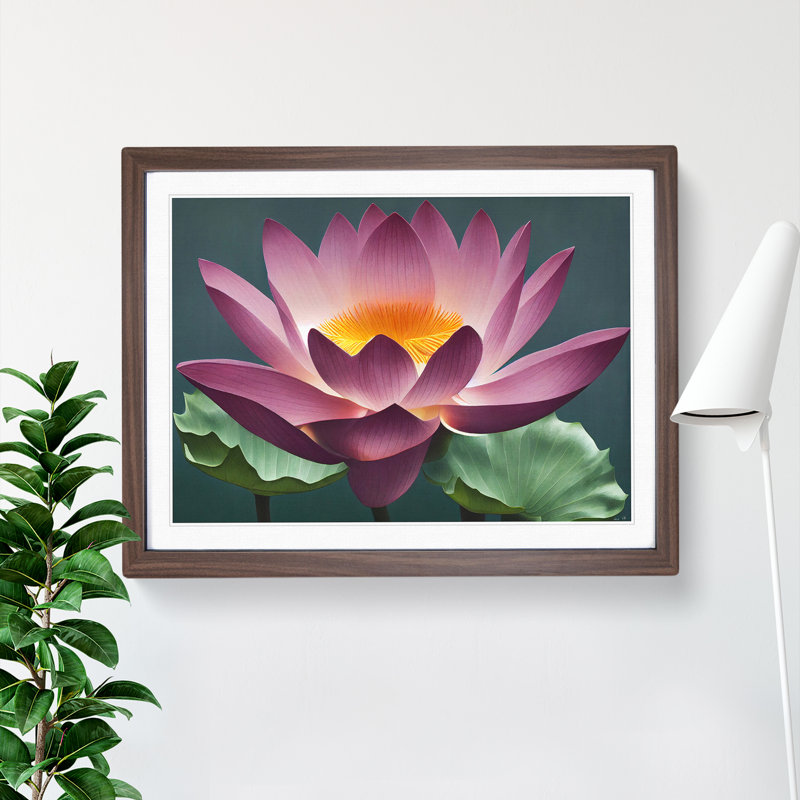 Breathtaking Lotus Flower - Single Picture Frame Print, 46cm H x 64cm W x 2cm D, Walnut Framed