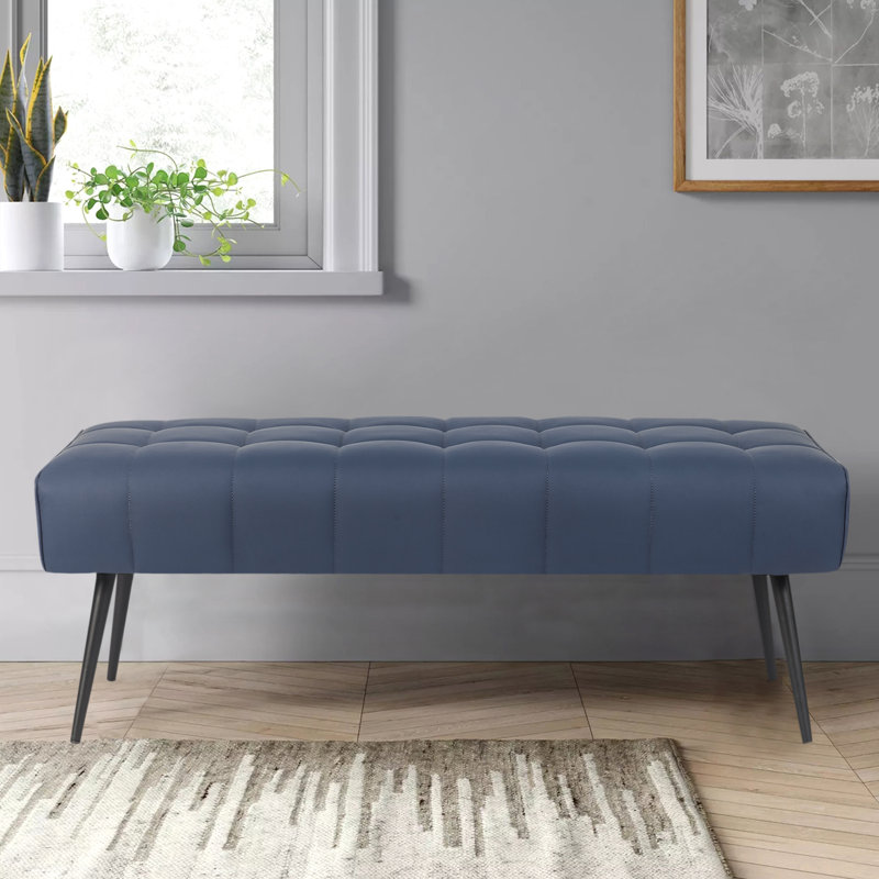 Keimaya Faux Leather Upholstered Bench, Blue