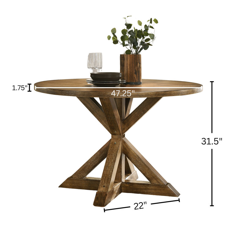 Ebbert Round Solid Wood Base Dining Table, Oak, Dining Height Table