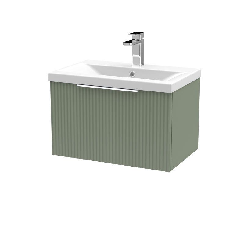 Fluted 610mm Single Bathroom Vanity with Drop In Vitreous China Basin, Satin Green