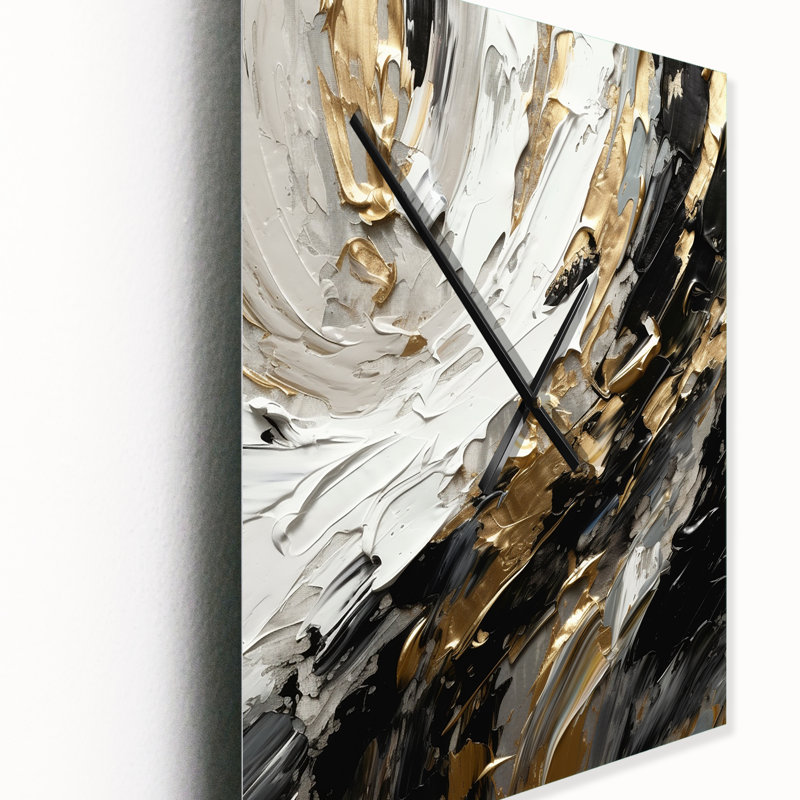 Golden Wave Reflections VI - Horloge murale moderne abstraite, H 32 po x l 24 po x P 1 po