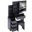 Petite coiffeuse 29,2 po avec tabouret de chevet gauche + tabouret rembourré, très grand miroir coulissant à droite, rangement multi-couches à grande capacité, commode pratique et pratique, convient aux petits espaces