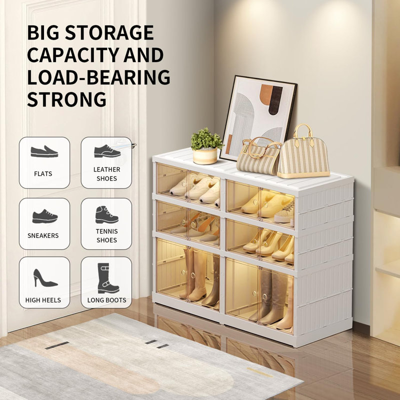 3-Tier Clear Collapsible Shoe Storage Cabinet With Doors - Fits Up To 12 Pairs