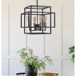 Tameem 4 - Light Bulbs Lantern Square Metal Frame Dimmable Chandelier Light Fixture