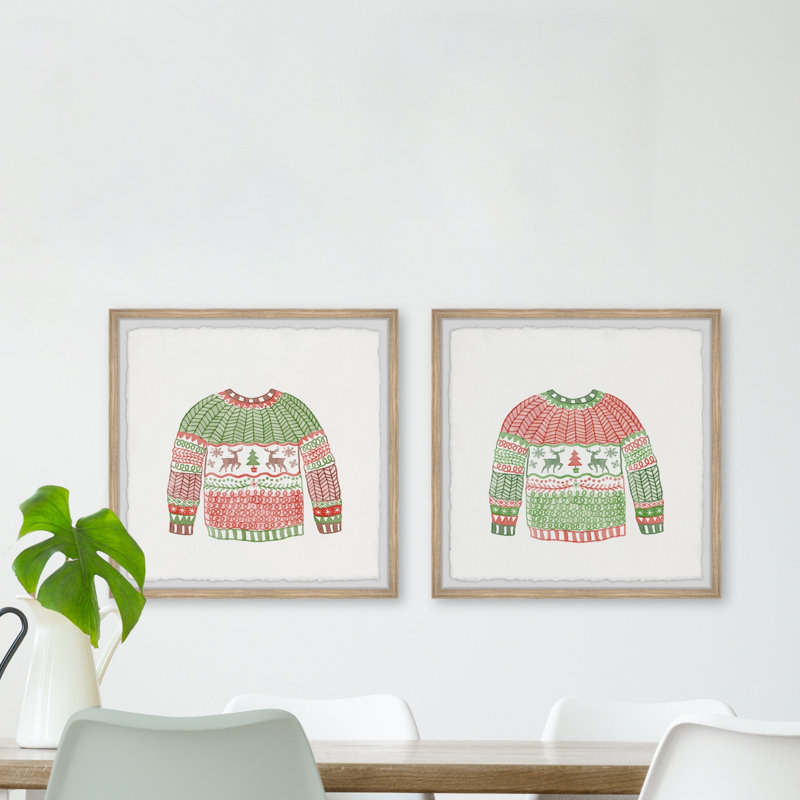 Christensen Christmas Knitted Coat 2 Piece Single Picture Frame Painting Set, 30cm H x 61cm W x 3.81cm D