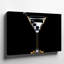 Canvas A Sleek Elegant Martini Glass Filled With Crystal Clear Liquid Wall Art Showcasing Three Dark Olives Skewered On A Silver Canvas Wall Art-170758544