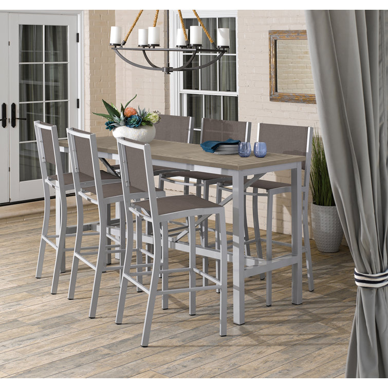 Travira 7-Piece Bar Table and Sling Bar Chair Rectangular Dining Set - 72"x30"