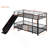 Twin Over Twin Size Metal Bunk Bed With Slide And Guardrails, Black-2094916573-2094916572