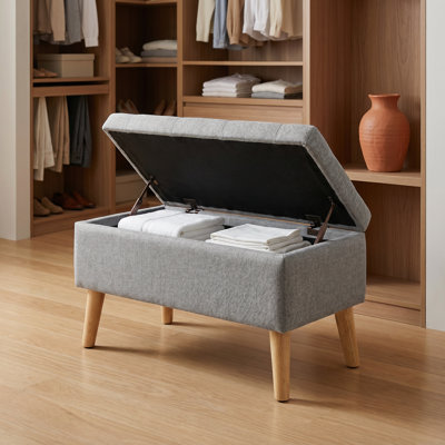 Banc avec repose-pieds 32 po avec plateau intégré, repose-pieds rembourré et banc de bout, gris