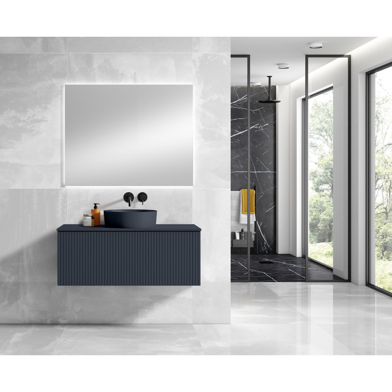 Aleemah 40'' Single Bathroom Vanity with Ceramic Top, Navy