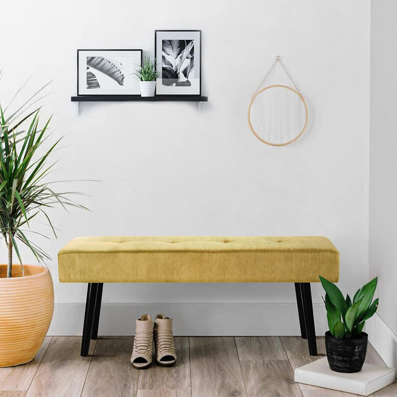 Banc rembourré 39,4 po Velours côtelé, Jaune