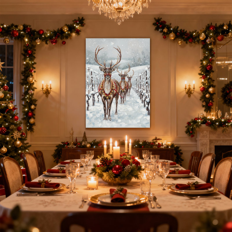 Ensemble de 3 impressions d'art sur toile, "Christmas Snowy Deer", H 30 po x l 20 po