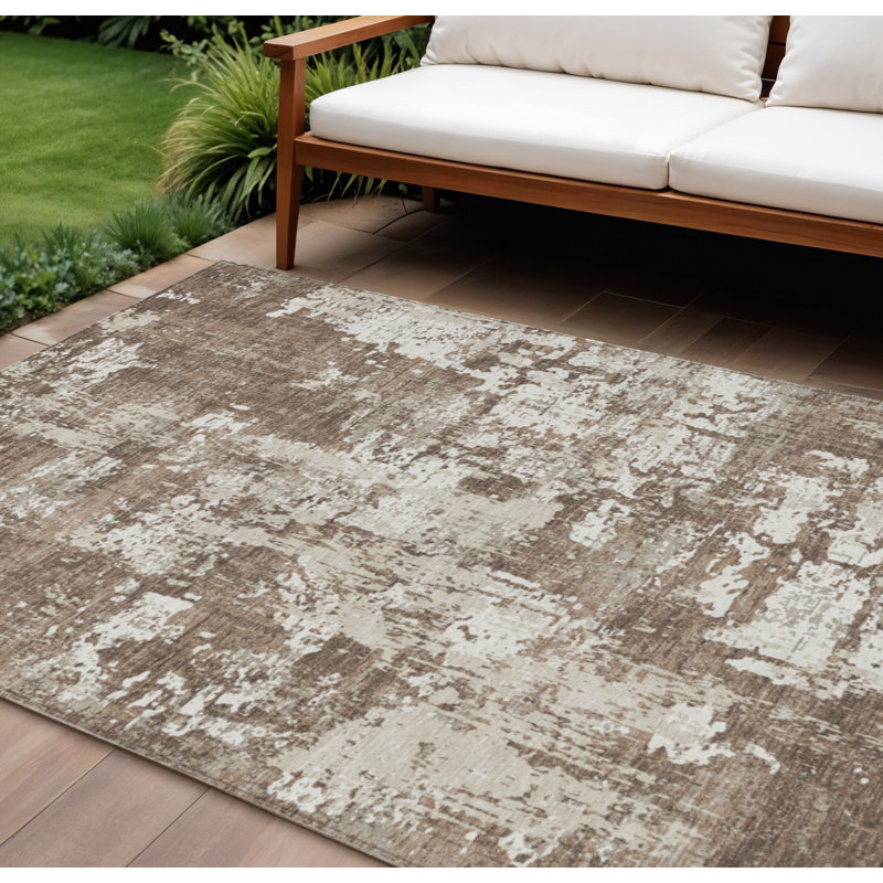 Tapis d'extérieur lavable abstrait brun et beige 10 pi x 14 pi