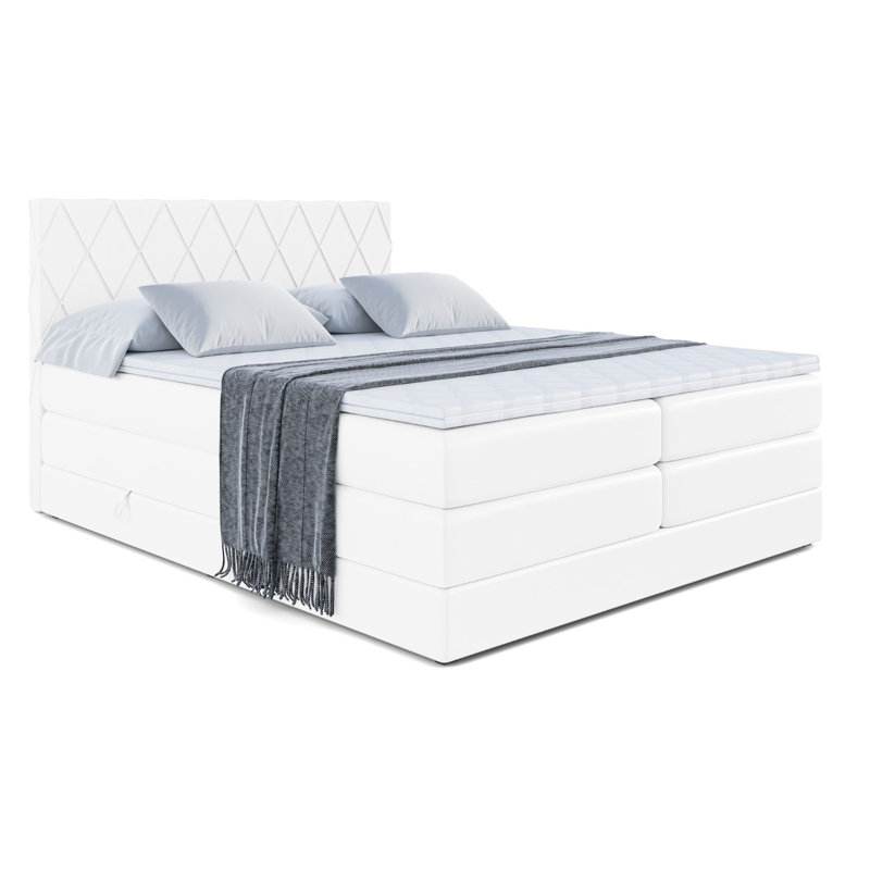 Bugra Bed with Mattress, 120cm W x 200cm D, White