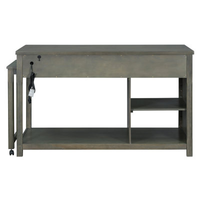 Extendable Kitchen Island With Storage, Multi-Functional Kitchen Cart With Built-In Power Outlets, Retro Kitchen Island On Wheels With Drawers And Open Shelves For Kitchen