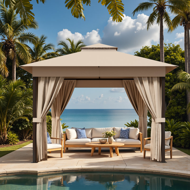 10 Ft. W x 10 Ft. D Soft Top Steel Patio Gazebo with 2-Tier Canopy and Zippered Mesh Netting for Outdoor, Patio, Garden, and Backyard Activities