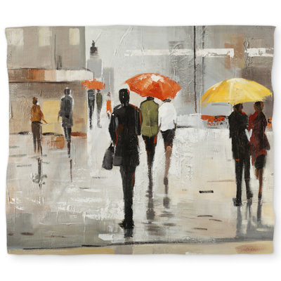 Abstract Passersby Umbrellas King Duvet Cover - White Decor
