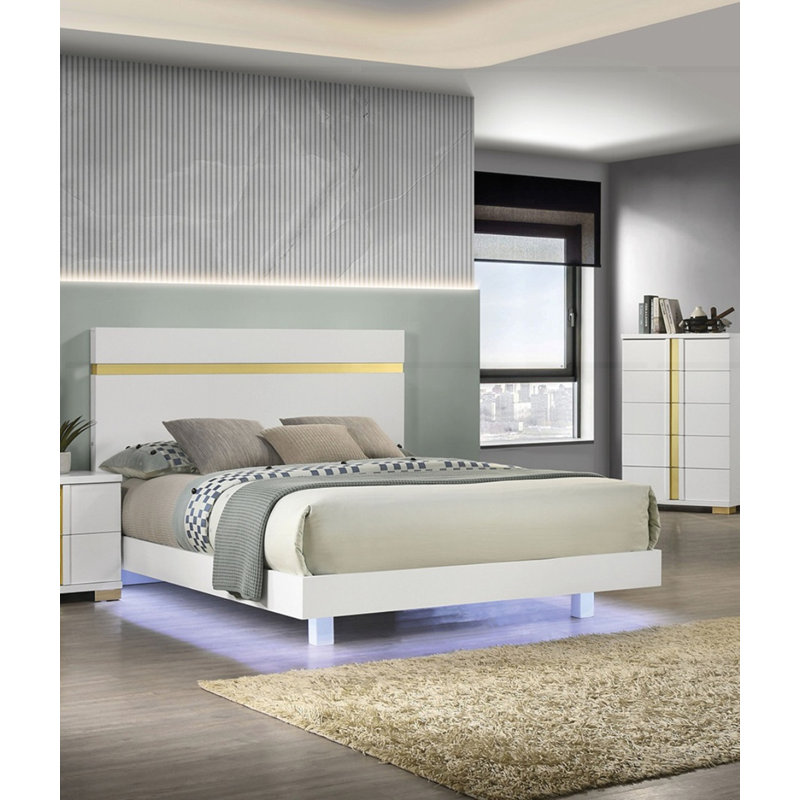Lit moderne à DEL 1pc, Blanc, Grand