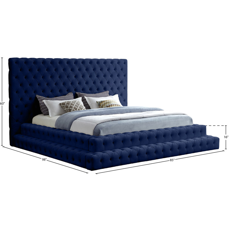 Lit en velours Dymphia Revel, Velours marine, Grand