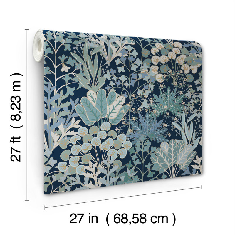 Floral Wallpaper Roll, Navy