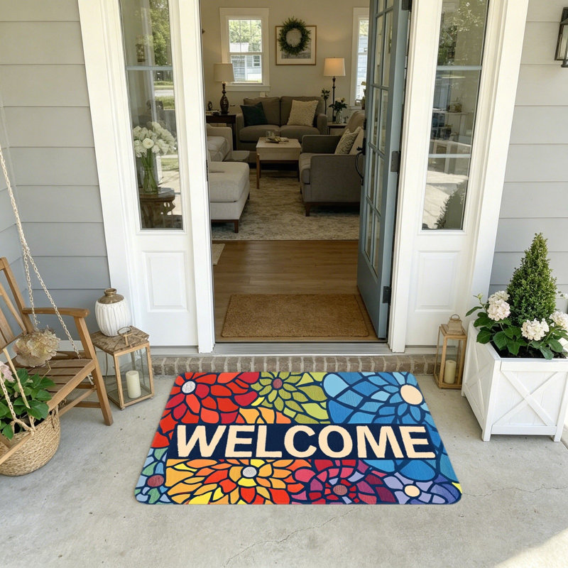 Paillasson d'entrée en vitrail multicolore 20 po x 32 po