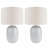 Set Of 2 Reactive Glazed Textured Grey Ceramic Table Light With Natural Linen Cylinder Fabric Shade
