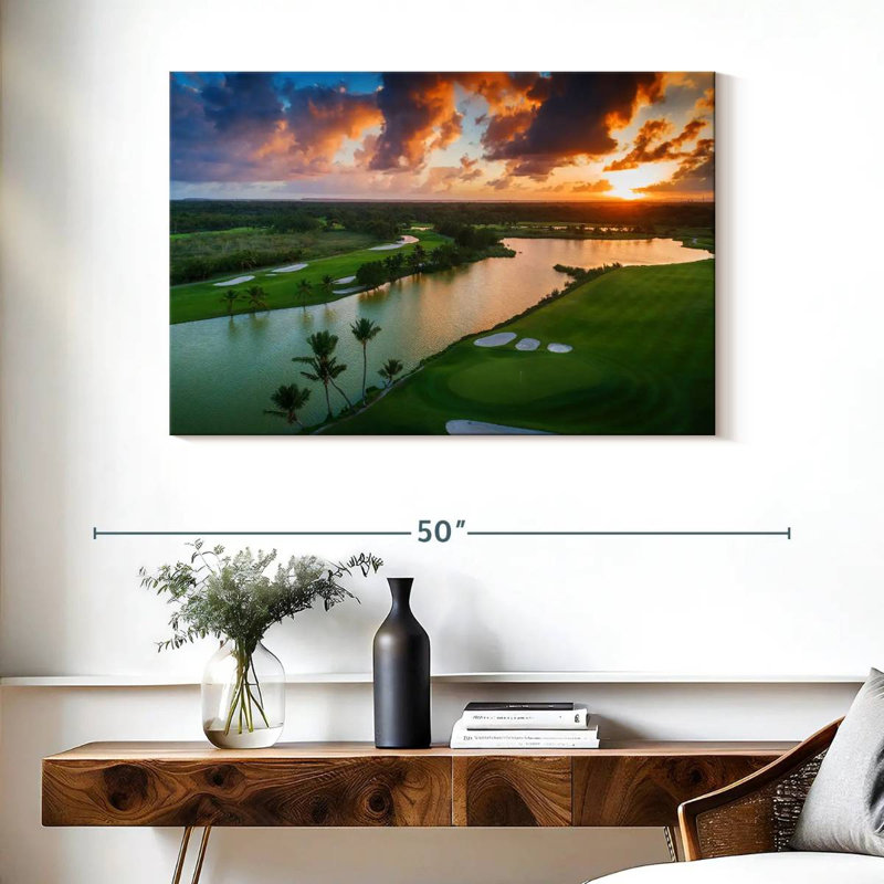 Coucher de soleil sur le terrain de golf Harpa, H 26 po x l 39 po