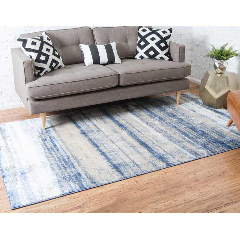 Tapis bleu à rayures Palo, Rectangle 5 pi 1 po x 8 pi