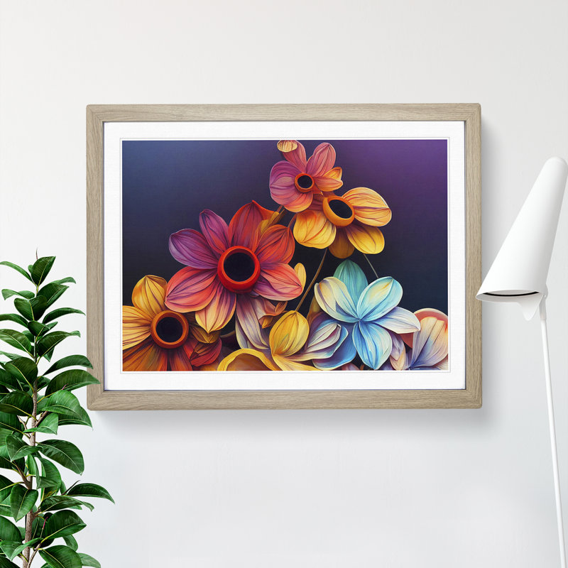 Stimulating Modern Flowers - Framed Print, 34cm H x 46cm W x 2cm D, Oak
