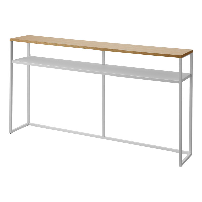 White and Natural Wood Slim Console Table with Shelf