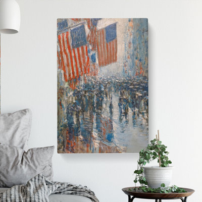 Rainy Day On Fifth Avenue by Childe Hassam - Wrapped Canvas
