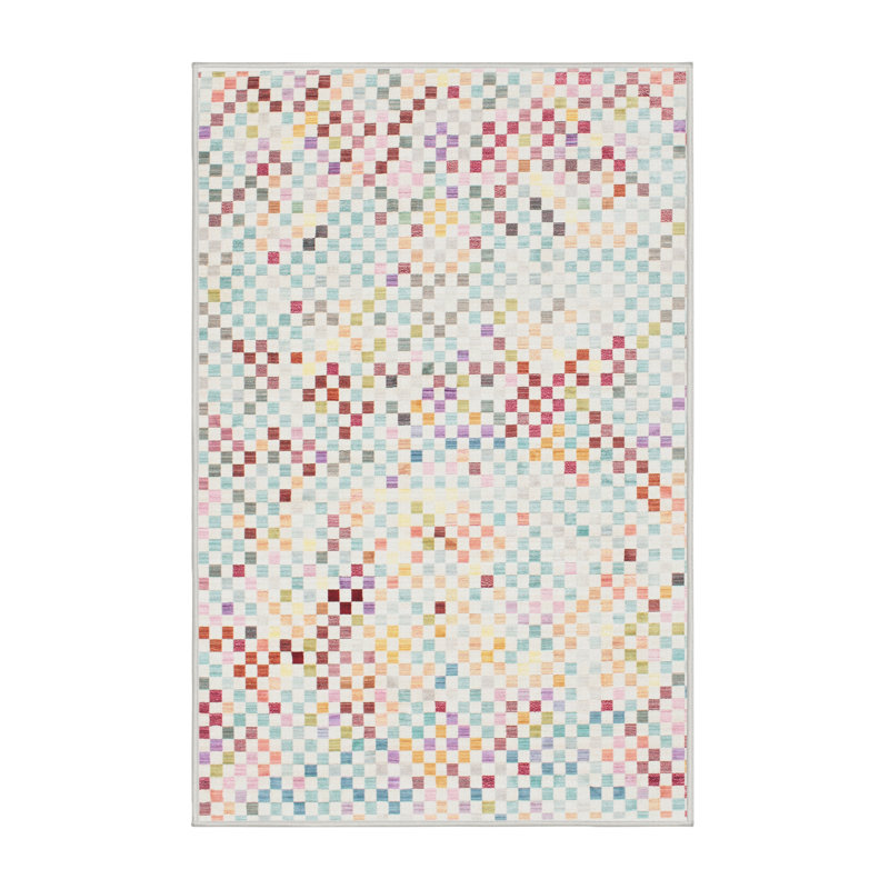 Tapis contemporain bleu clair / rouge, Rectangle 6 pi x 9 pi