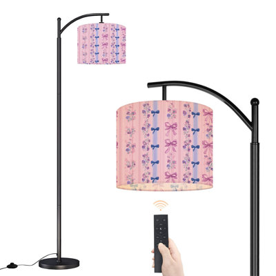 Arc Floor Lamp with Adjustable Lampshade Delicate Pink Blue Floral Ribbons Flowers pastel Standing Lamp 3 Colour Temperatures Dimmable Tall Pole Lamp with Foot Switch for Bedroom