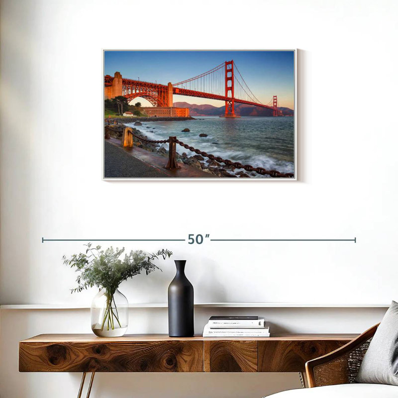 Golden Gate Bridge Waters, Floating Frame White, 31" X 21"