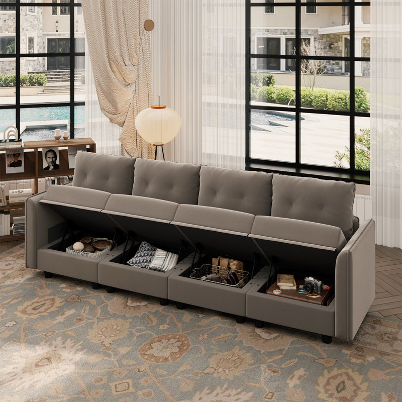 Canapé rembourré 4 places avec rangement Tomario, Polyester brun