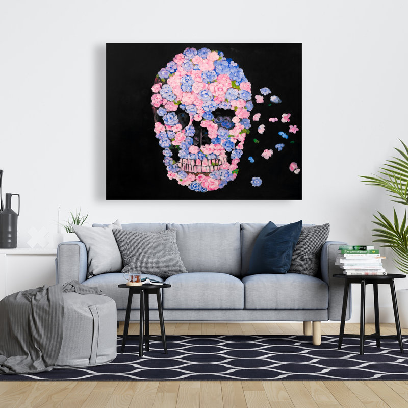 Fleur crâne sur toile - art floral unique