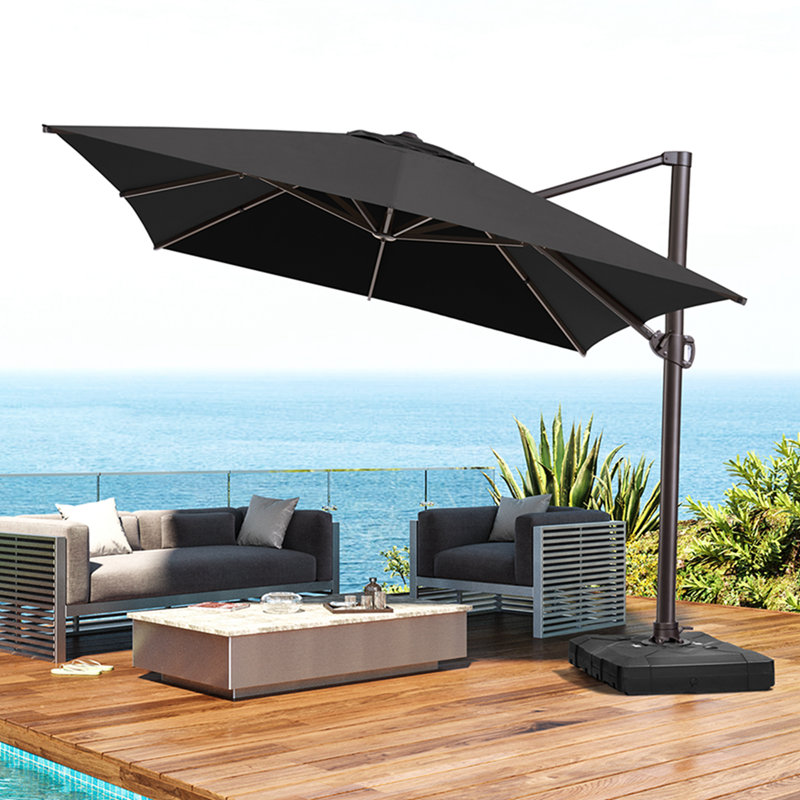 Parasol en porte-à-faux de patio 10 x 13 pi avec base lestée, Noir