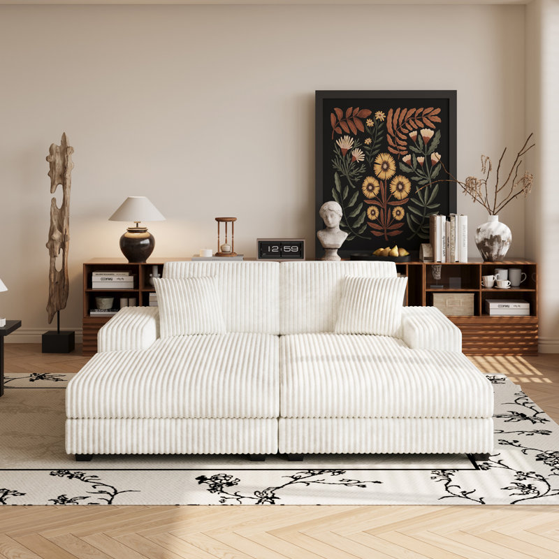 Combinaison de chaise longue convertible surdimensionnée rembourrée, Beige