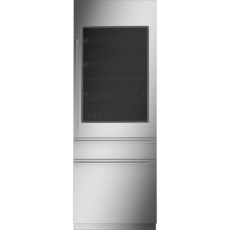 Monogram 30" W Fully Integrated Wine Sommelier, Panel Ready, Minimalist, Right, 80" H Stainless Steel and Glass Panel