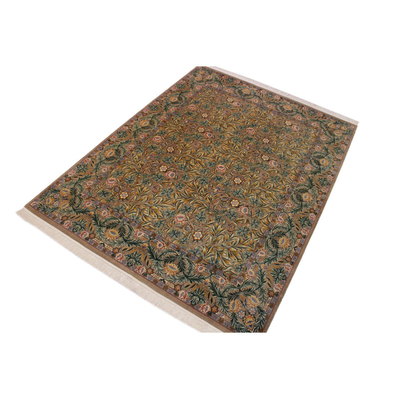 Tapis brun / vert en laine noué à la main 8 pi 2 po x 10 pi 10 po Papillion