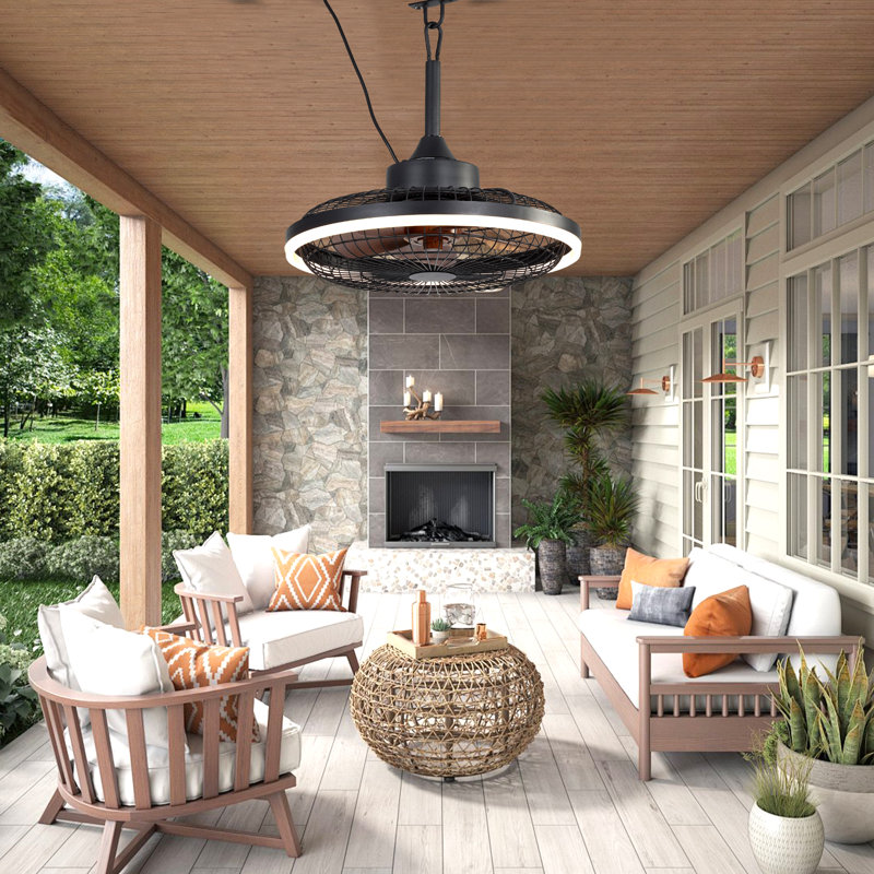 Ventilateur de plafond industriel noir 20 "avec télécommande et lumières DEL, ventilateur de plafond en cage imperméable à moteur à courant continu 6 vitesses pour patio