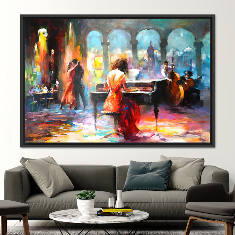 Haenraets, art mural abstrait, art musical, Cadre flottant noir, H 41 po x l 94 po x P 0,78 po
